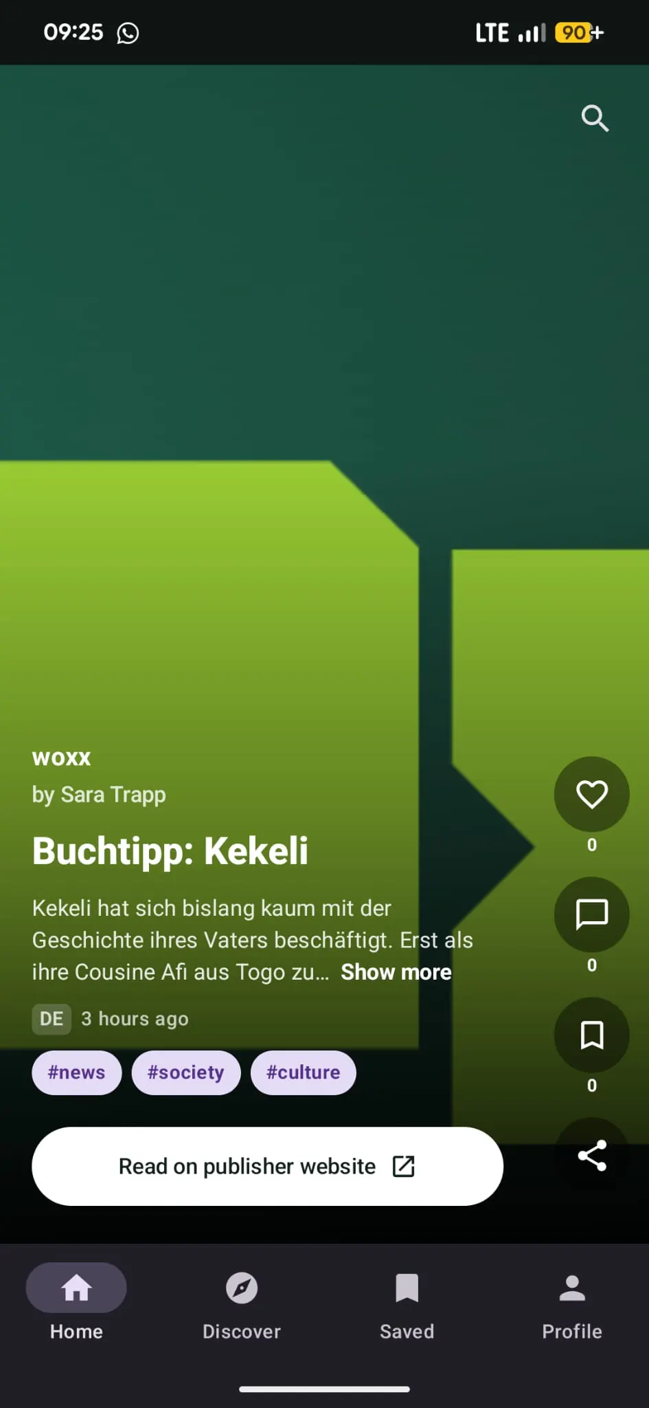 Real LetzInfo Android home feed showing a Luxembourg news article, topics, and the original-source button